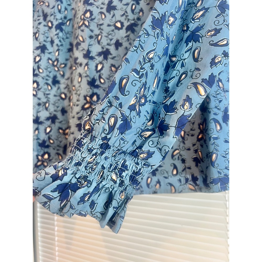 J. Crew Blue Floral Long-Sleeve Printed Poplin Blouse Women's Size Medium - Picture 4 of 7